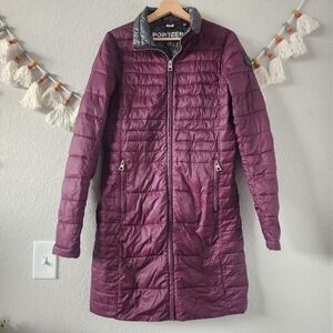 Point Zero Burgundy Nylon Longline Packable Puffer Jacket Heat Tech Winter S/P